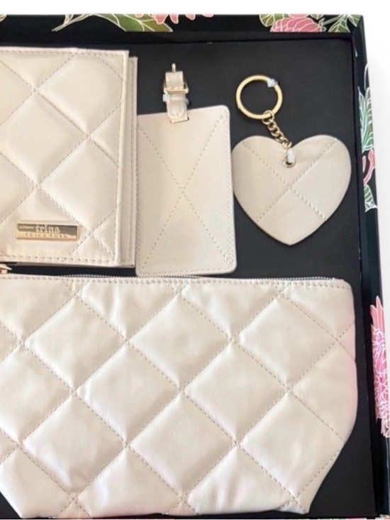 Trina Turk Accessories - Trina Turk Quilted Cream Travel & Cosmetic bag set